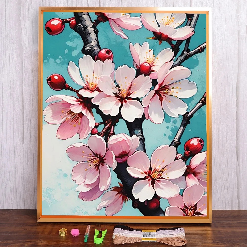 

Sakura Full Pattern Cross Stitch Kit DIY Hand Embroidered Decoration Needlework Embroidery Flowers Printed Canvas Crafts Gift