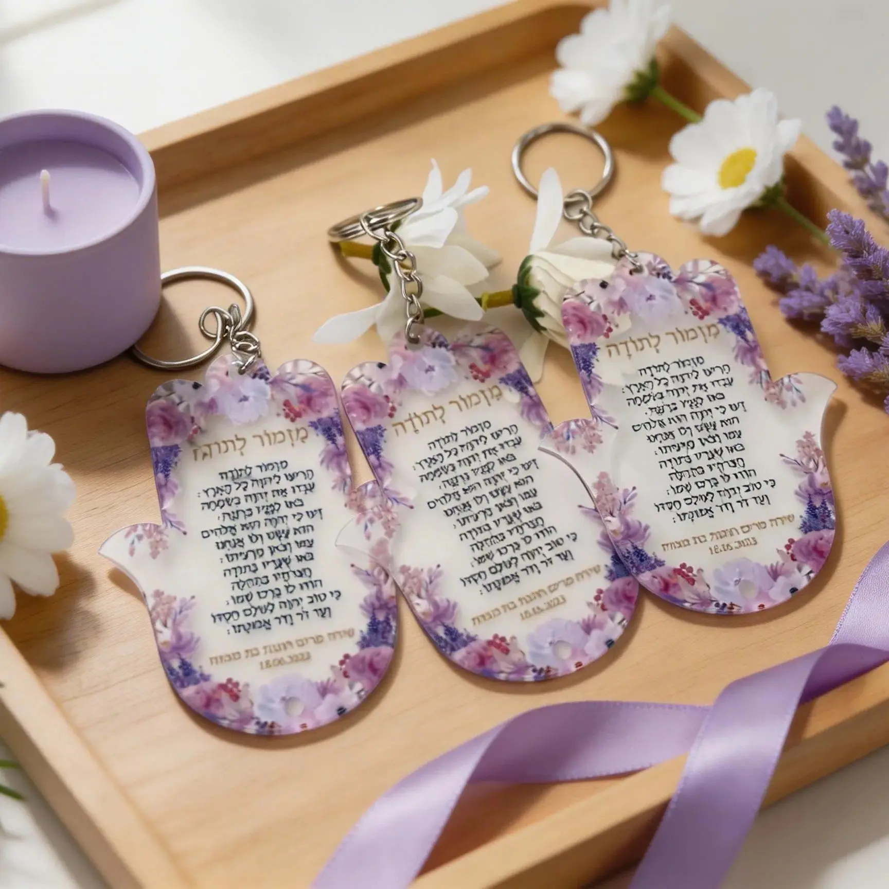 

10pcs Custom White Background Transparent Acrylic Hebrew Road Prayer Hamsa,Bat Mitzvah,Thanks Poem Invitation Gift Decoration