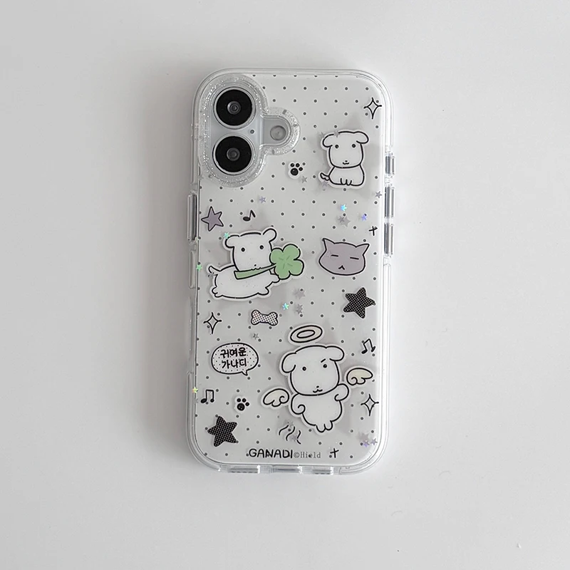 Kawaii Puppy Polka Dots Glitter Phone Case For iPhone 17 Air