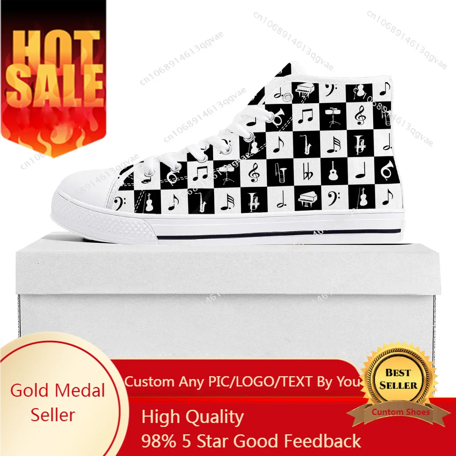 

Musical Notes Cartoon Pattern High Top High Quality Sneakers Mens Womens Teenager Canvas Sneaker Casual Couple Shoes Custom Shoe