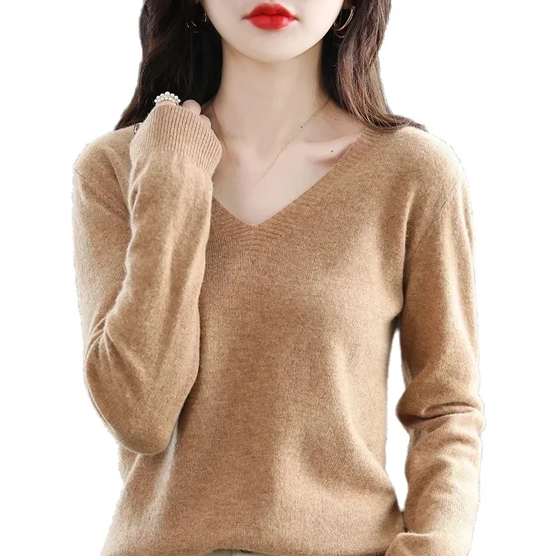 

The New Autumn And Winter Knitted Pullover V-Neck Sweater Is A Fashionable And Comfortable Long-Sleeved Top For Women-RY106