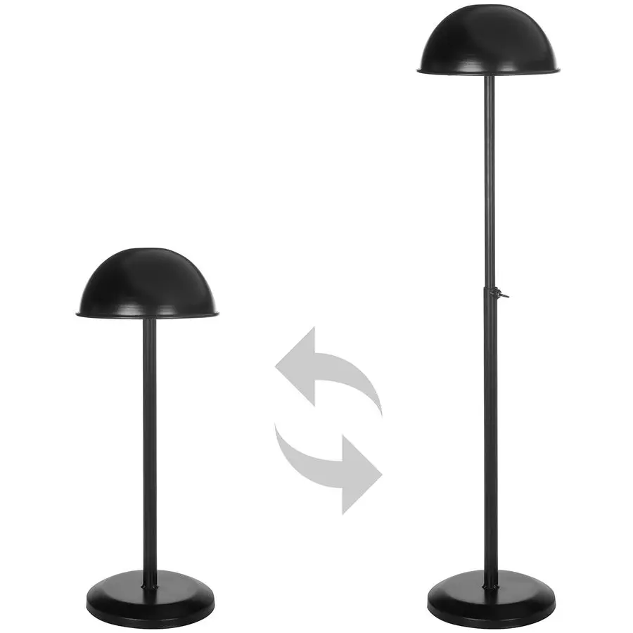 Black Metal Freestanding Wig Holder and Hat Rack Stand with Dome Shape and Adjustable Height, Set of 2