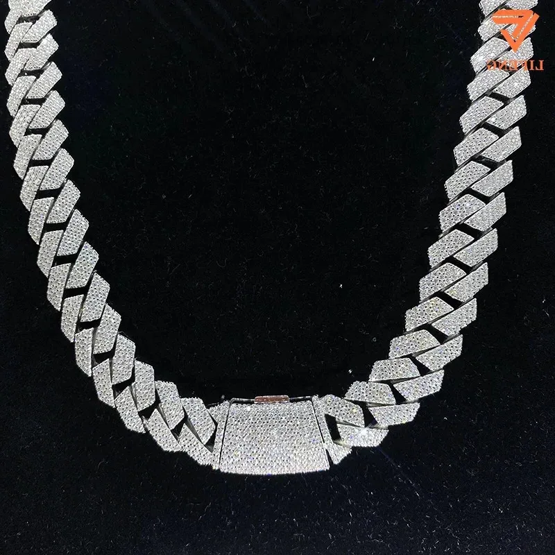 

Fine Jewelry Necklace Hot Sale 20mm 4row Moissanite Diamond Cuban Link Chain Iced Out Hip Hop Jewelry Moissanite Cuban Chain