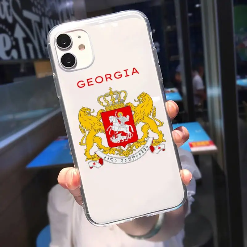 Beautiful Georgia Flag handsome Phone Case For iPhone 11 12 Mini 13 14 Pro XS Max X 8 7 6s Plus 5 SE XR Transparent Shell