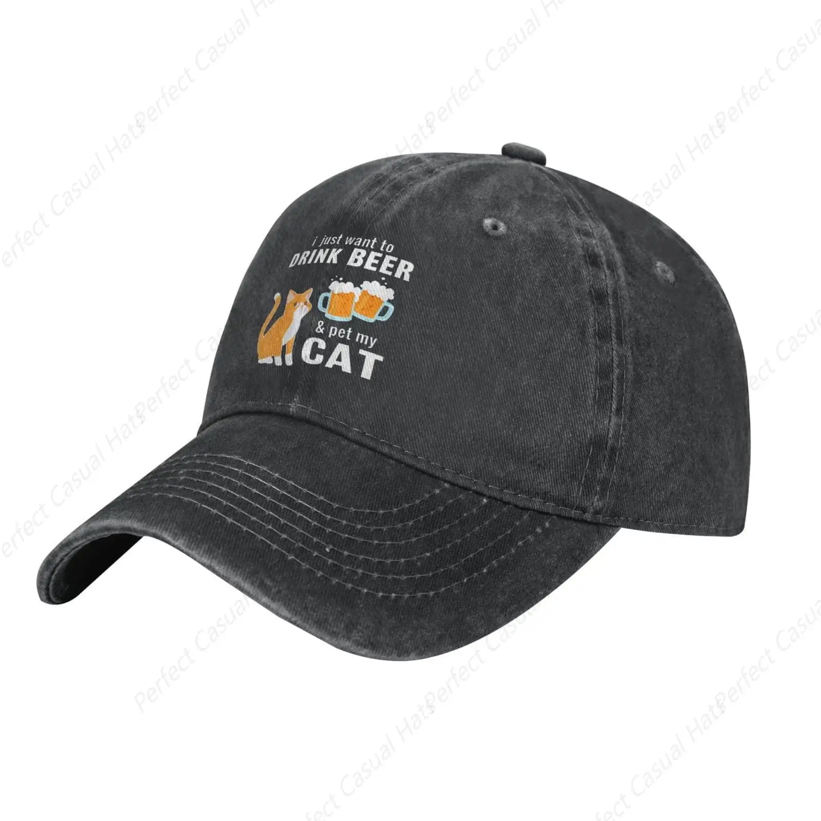 Gorra de gran venta, solo quiero beber cerveza y mascota mi gato, sombrero de vaquero con estampado divertido, visera de viaje para deportes al aire libre para hombres y mujeres