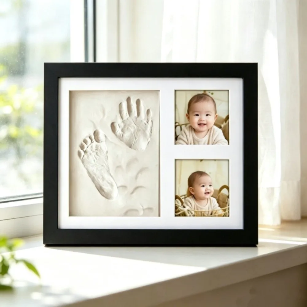 1 Set DIY Pet Paw Print Kit Frame Air Dry Clay Wooden Frame Cat Paw Print Frame Desktop Stand Non Toxic Clay