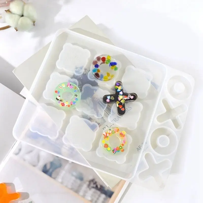 BHBL  Toe Game Resin Molds Silicone XO Chess Board Epoxy Resin Mold DIY Craft for Kids and Adults