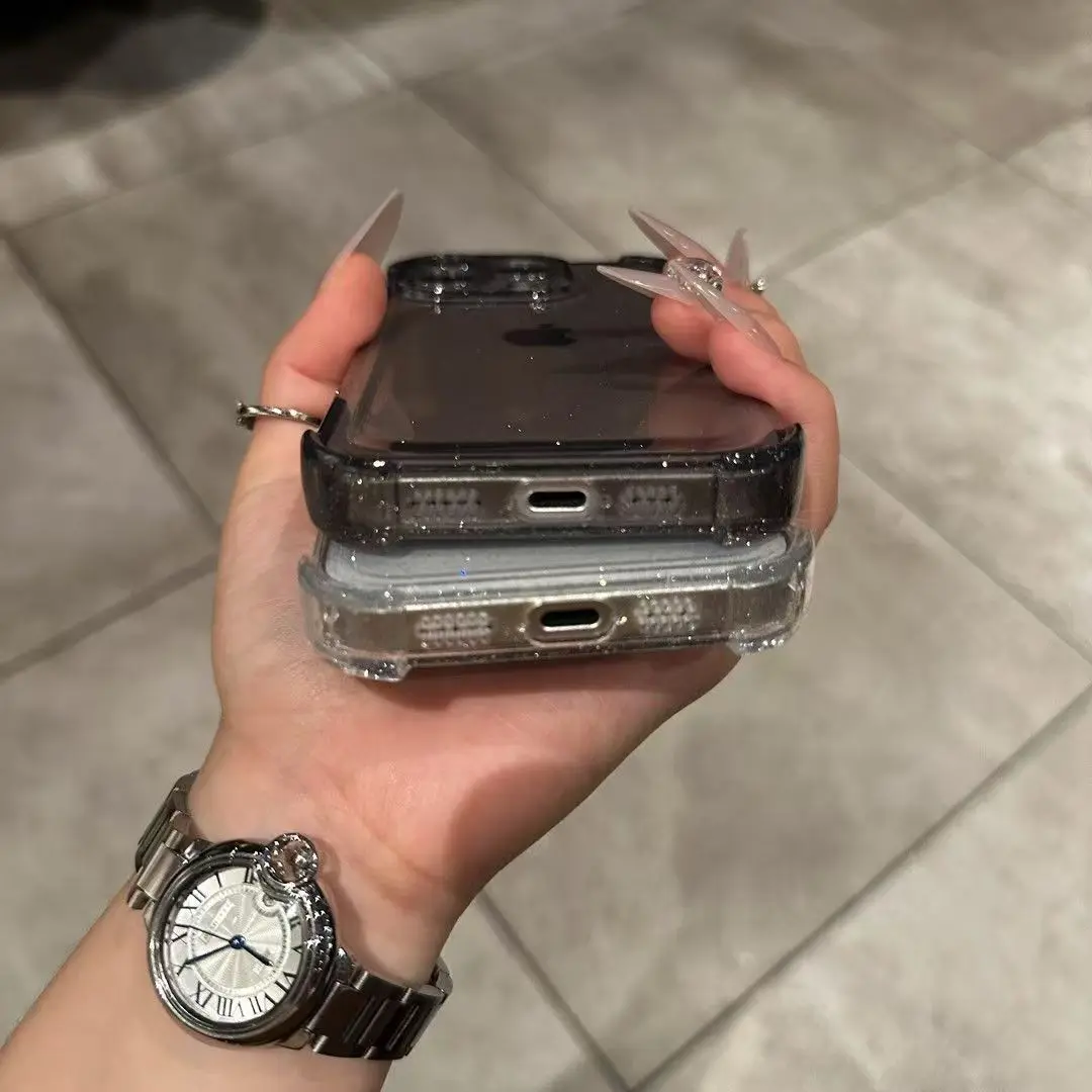 Glitter clear soft silicone case for iPhone 17/16/15/14/13/12/11, XS/X/XR, transparent protective bumper cover 5