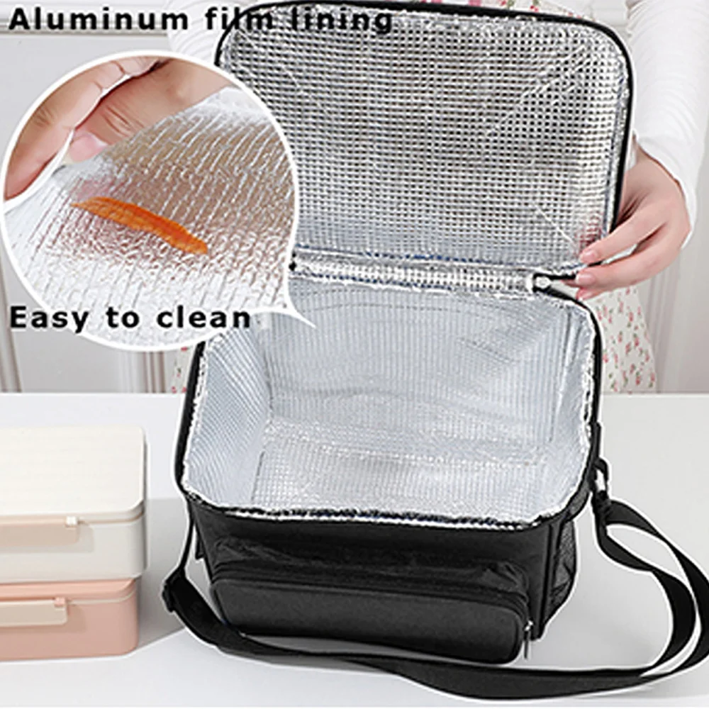 Customized Name Lunch Bag Insulated Handbag Waterproof Camping Storage Box Refrigerated Food Storage Box Silver Letter Pattern