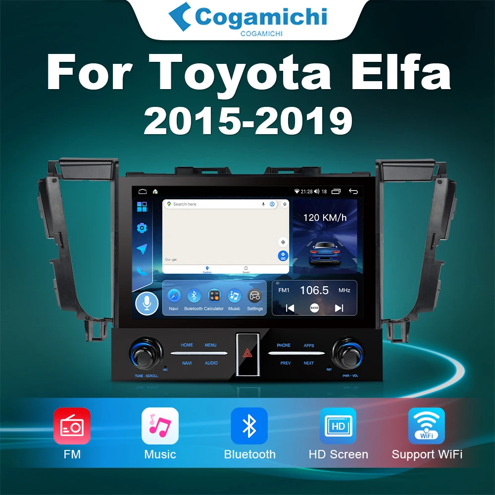 For Toyota Elfa 2015-2019 Dedicated Android Car GPS Wireless CarPlay Video Player Navigation 4G WiFi BT 5.0 System2Din