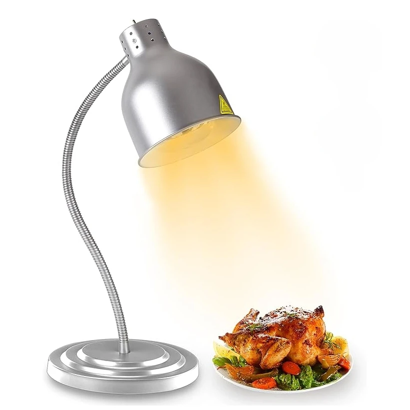 Silver Single Head Food Warmer Lamp Buffet Food Warming Light Pizza Display Light Heating Barbecue Cabinet Food Keep Warm Lamp