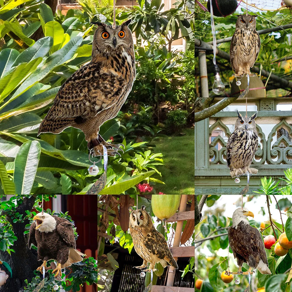 Owl Bird ScarerHead Sound Realistic Fake Owl Control Garden Decor 2D Scarecrow Bird Deterrent For Outdoor Garden Owl Wind Chime