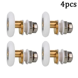 4pcs Shower Door Pulley Bathroom Sliding Glass Door Wheels Nylon Copper Roller Cabinet Eccentric Pulleys Bearing Roller Hardware