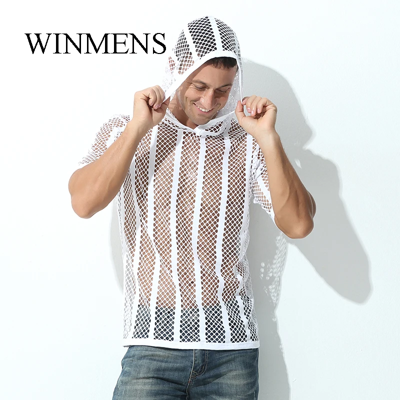 Men's Cut-outs Hoodie Solid Breathable Fishnet Youth Sports Shirts Short Sleeved Casual Loose Sweatshirts