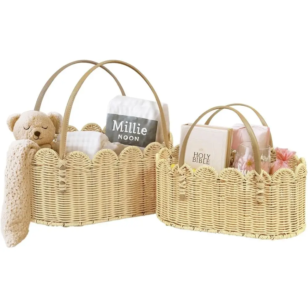 

Double Set Wicker Picnic Baskets with Scalloped Edges for Outdoor Dining