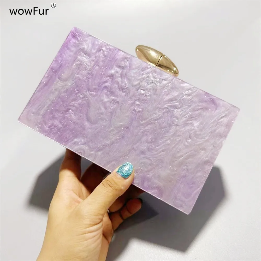 Purple Glitter Acrylic Money Clutch Women Bridal Handbags Evening Wedding Party Cocktail Minaudiere Female Purse Mini Flap Bag