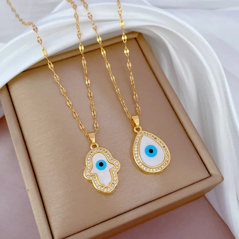 Türkische Hamsa Hand Fatima Kristall Halskette Für Frauen Männer Bösen blick Halsketten Gold Farbe Schlüsselbein Lange Kette Glück Schmuck Geschenke