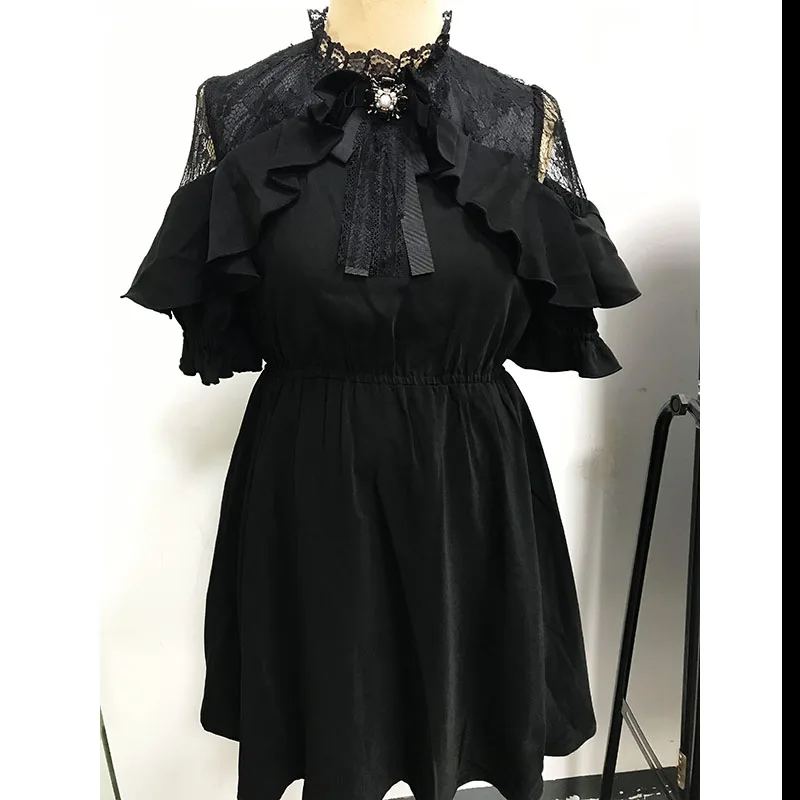 Kawaii Women Dress Lolita Y2K Cute Japanese Style Elegant Short Sleeve Black Sweet Casual Office Lady Aesthetic Mini Dress 2023