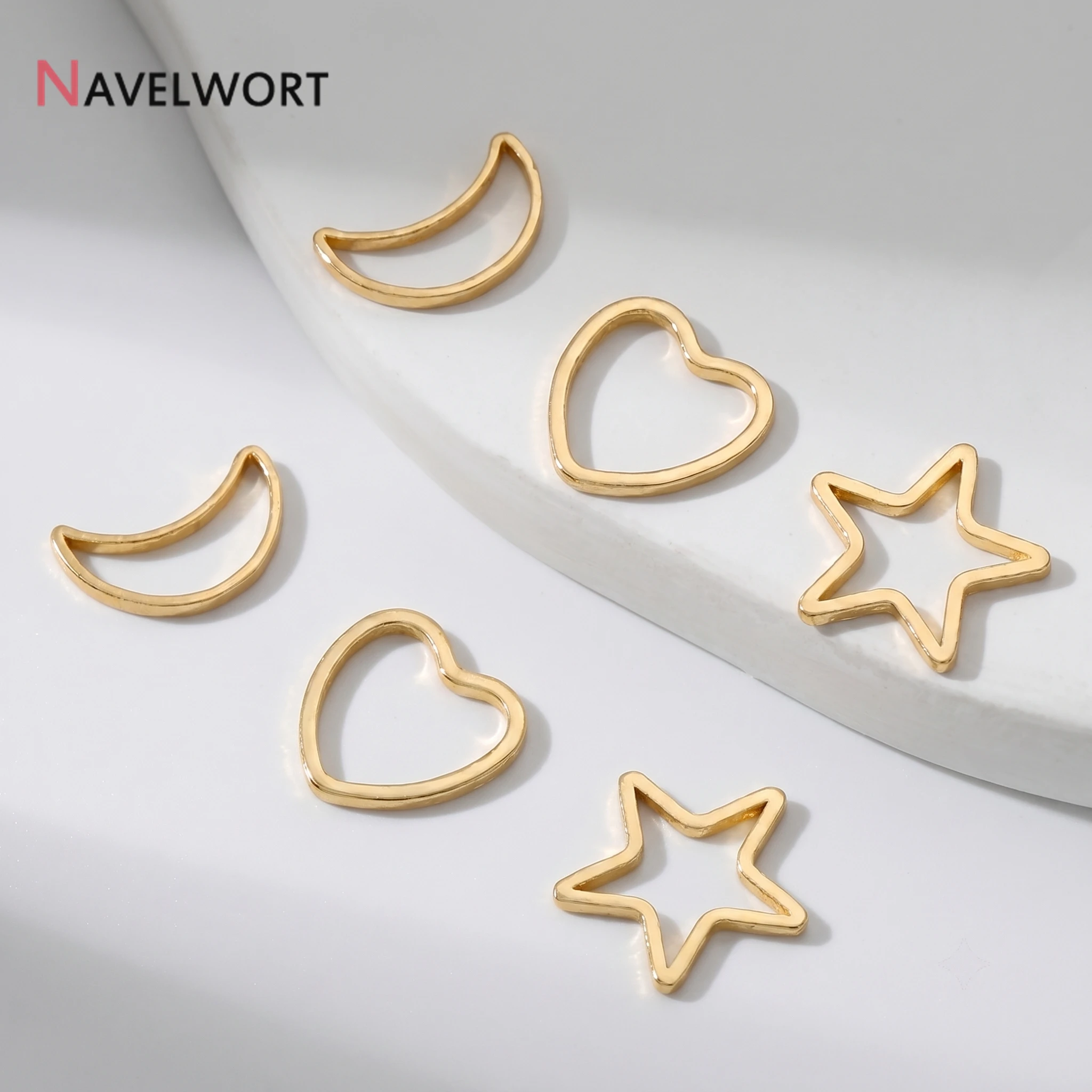 20/40Pcs 14K Gold Plated Brass Heart/Star/Moon Shape Connector Charms,For Earring Bracelet Making Accessories Wholesale