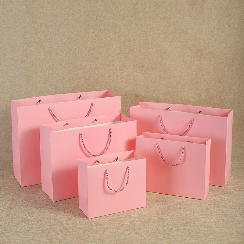 Pink Horizontal Vertical 1 Pcs Kraft Paper Portable Gift Bags Party Wedding Supplies Wrapping Gift Take Out Packing Paper Bags