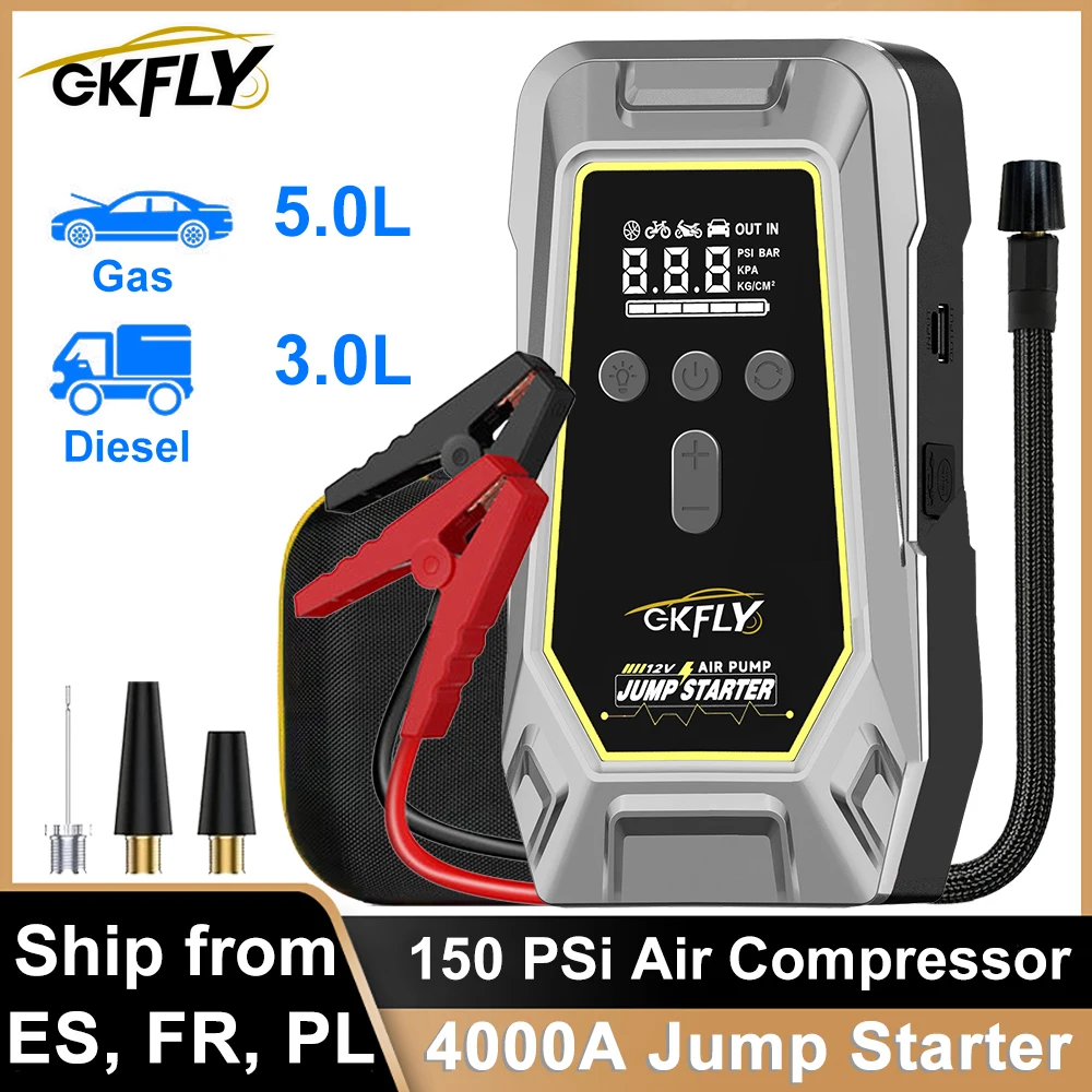 GKFLY 4000A Rozrusznik Samochodowy Przenośny Power Bank Kompresor Powietrza 150 PSI Pompka do Opon Samochodowy Przenośny...