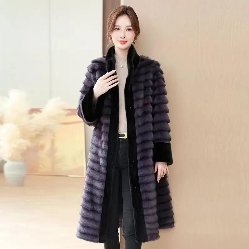 2025 High-grade Female Long Sleeves Faux Fur Coat Ladies Fashion Plush Tops Outwear Autumn Winter Women Fur Integrated Jacket