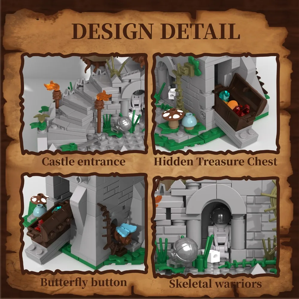 Wooden Man Dolls Arboreal Keep Building Set Classic Movie-Themed Mini Particle Blocks Assembly Toys for Kids Halloween DIY Gifts