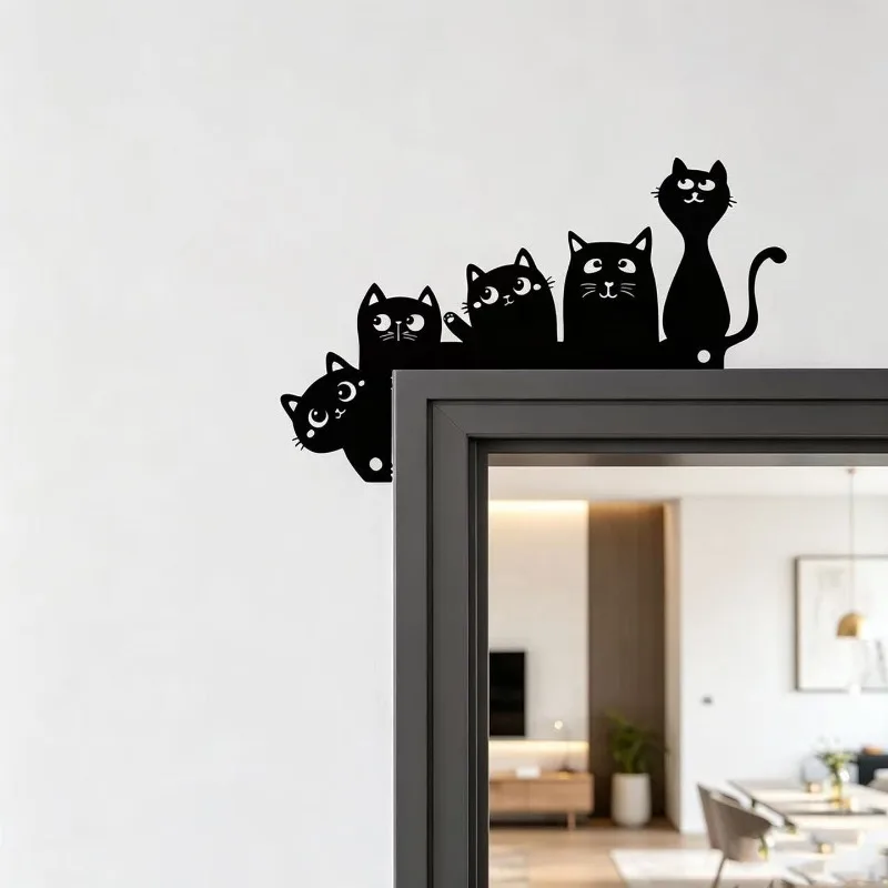 5Pcs Wrought Iron Silhouette Cat Sculpture Door Corner Ornaments Living Room Bedroom Wall Hanging Art Cat Crafts Home Decoration