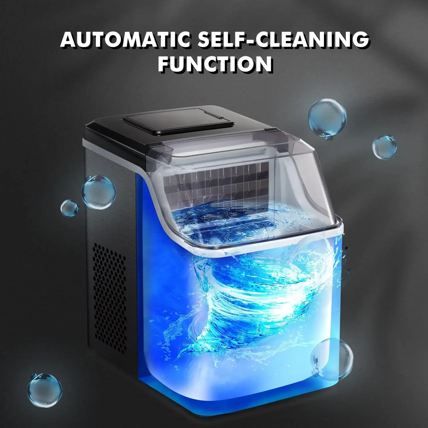 Máquina Self-Cleaning Countertop Ice Maker, Quadrado, de alta eficiência, 2-Way Adicionar, 45 Lbs por dia, 24Hrs Temporizador, Compacto e Confiável