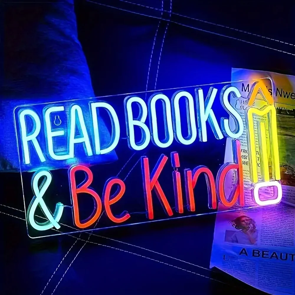 Read Books And Be Kind Neon Sign Pencil Neon Light Student LED Neon Light Colorful Neon Light Up Sign Suitable for Bookstore