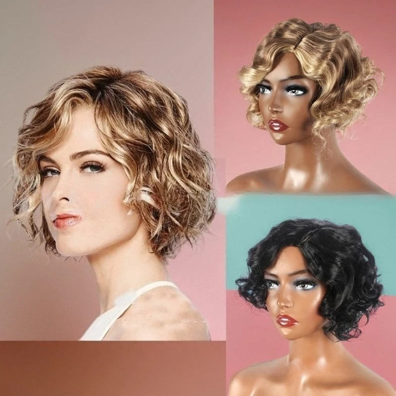 باروكة صناعية قصيرة مجعدة الجزء الأوسط مختلط الألوان منفوش أزياء تنكرية لحفلات الهالوين للاستخدام اليومي مقاومة للحرارة #1