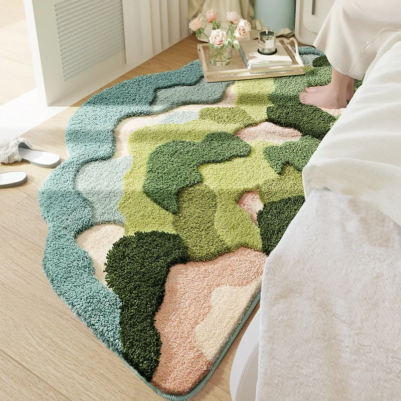 

Mountain Forest Patterned Flocked Carpet Modern Bump Flower Doormat Bathroom Area Rugs High Low Plush Irregular Bedside Carpets