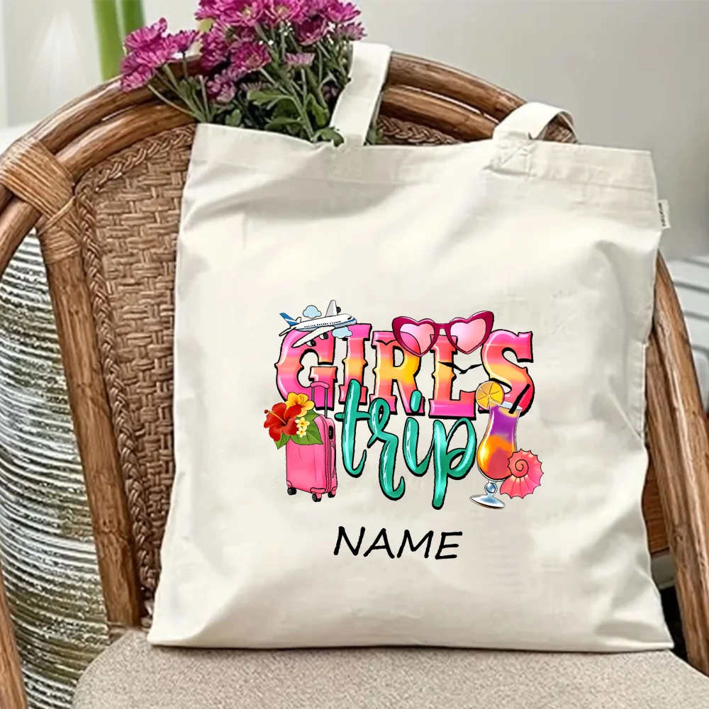 1pc Girls Trip Tote Bag Suitable For Women Girls Suitcase Cocktail Print Handbag Rectangular School Bag For Travel Shopping