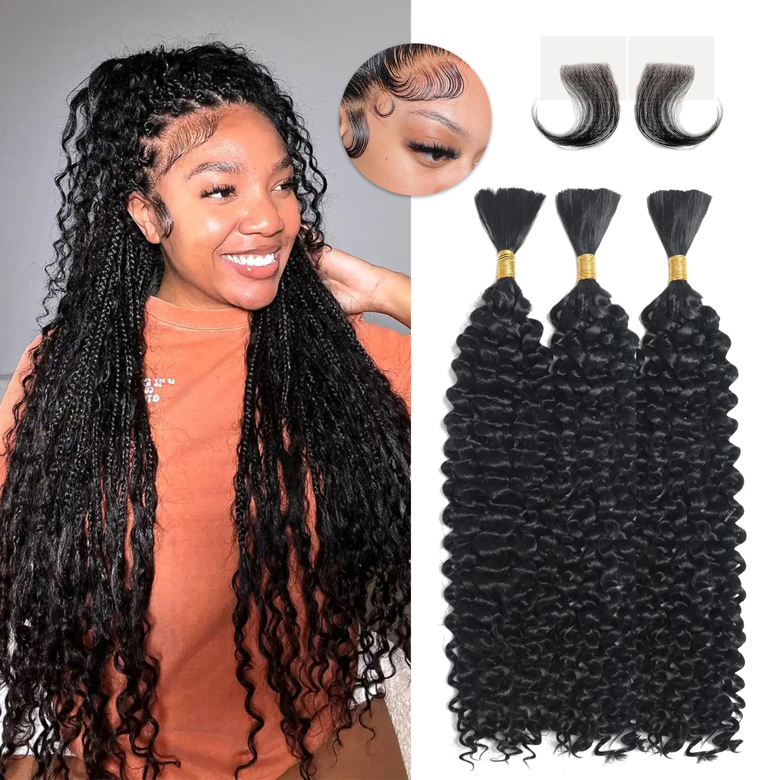 Langer Human Braiding Hair Deep Wave Bulk Human Hair for Braiding No Weft Bundle 100g 2 Bundles/Pack 16A Brazilian Virgin Water