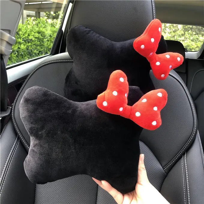 

Cute Bowknot Car Headrest Neck Pillow Universal Plush Seat Belt Shoulder Pad for Women Plushie Car Interior Accessories