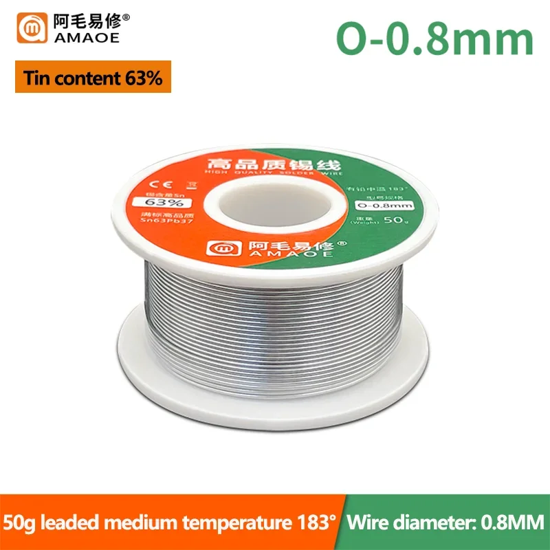 AMAOE الصنوبري الأساسية لحام سلك 55g عالية النقاء Sn63 ٪ Pb37 ٪ 183 درجة مئوية نقطة انصهار القصدير سلك لحام 0.3/0.4/0.5/0.8 مللي متر سلك لحام