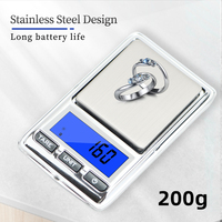 200g Stainless Steel High-precision Jewelry Scale G/OZ/TI/CT/GN Mini Digital Scale HD Display Scale with Lanyard Leather Sleeve