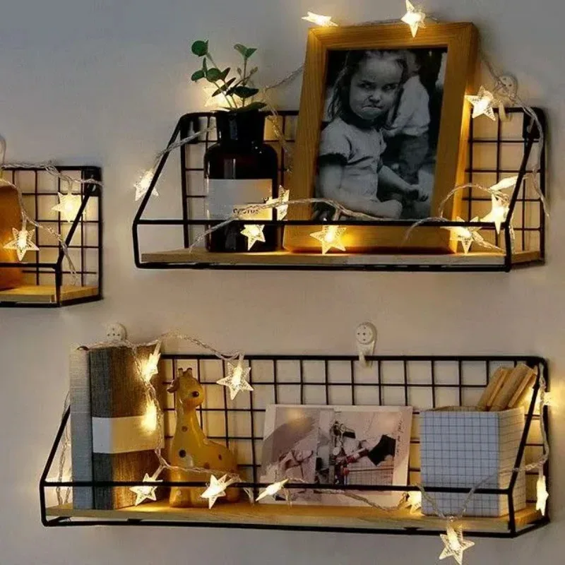 Bohrfreies Schmiedeeisen-Gitter Wandmontiertes Aufbewahrungsregal Wohnzimmer Schlafzimmer Badezimmer Wanddekoration Aufbewahrungsregal