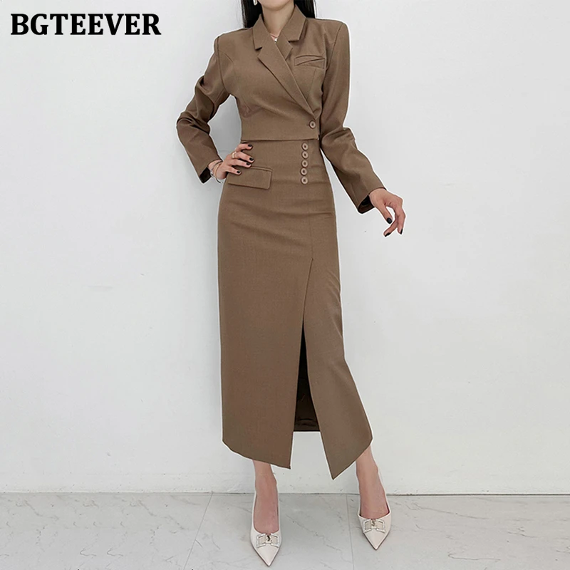 BGTEEVER Elegant Slim Ladies 2 Pieces Skirt Set Short Suit Jackets & Split Package Hip Skirts Women Outfits