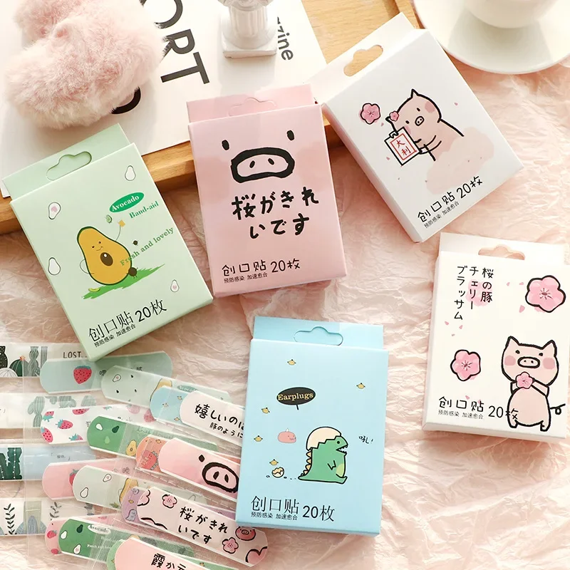 Bandes médicales de premiers soins, crêpe adhésif Kawaii, patchs de plâtre pour plaies d'urgence, 20 pièces/boîte