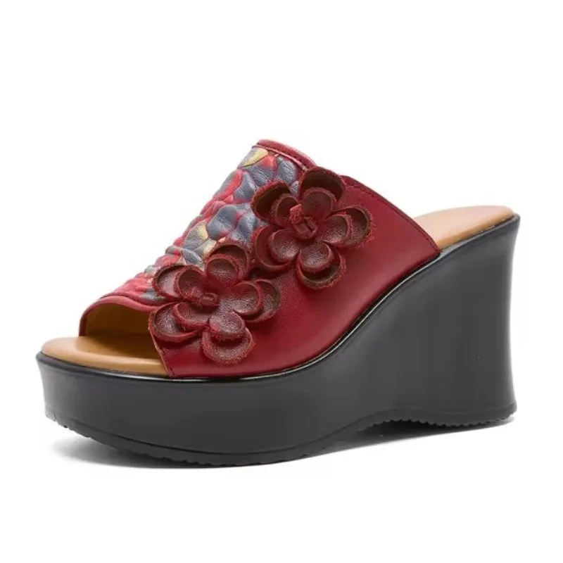 

Женские туфли-лодочки из натуральной кожи со свиной кожей 7 см, тапочки Мэри Джейн на плоской подошве, летние сандалии на танкетке и платформе, модная обувь