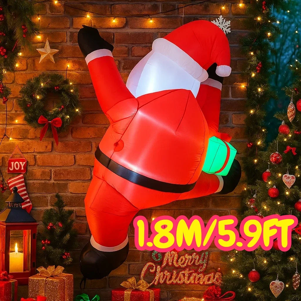1,8 м/5,9 футов надувной Санта-Клаус для скалолазания с подарочными огнями, светодиодные украшения для дома, игрушки, праздничное освещение, декор для уличного двора