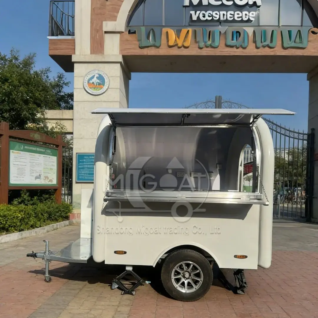 

White Arc-shaped Towing Food Trailer Customizable Catering Cart Mobile Milk Tea & Coffee Truck