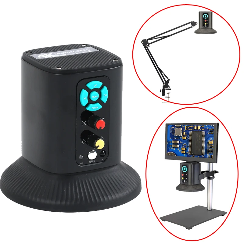 3 in 1 4K UHD HDMI Type-c Electric Zoom Integrated Microscope Camera + 60 LED Ring Lamp + Long Focus Lens Optics Microscopy