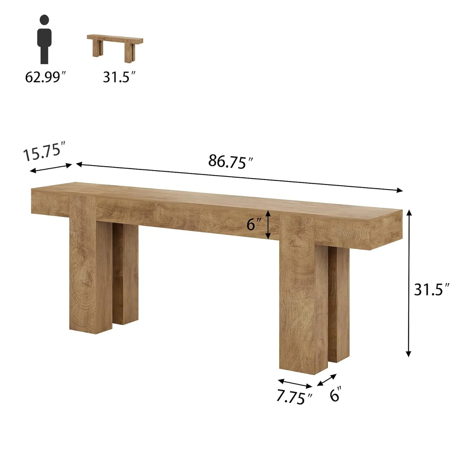 86.75-Inch Wooden Console Table for Living Room, Extra Long Rectangular Sofa Tables for Entryway, Farmhouse Accent, Customized