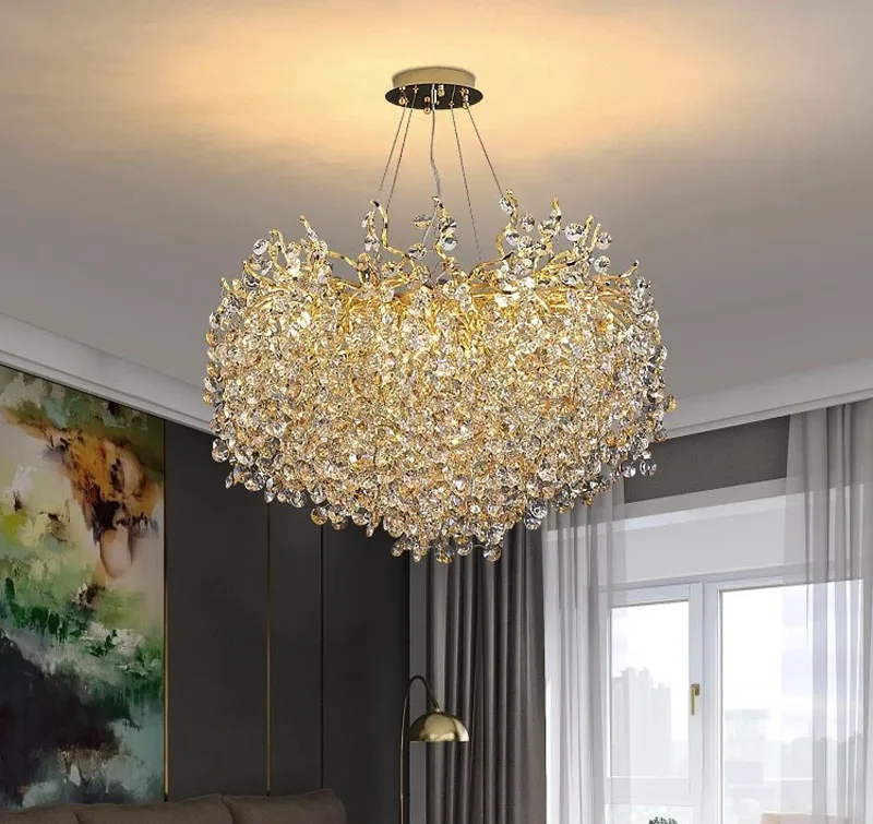 Branch shaped luxury crystal LED pendant light indoor restaurant sunflower branch shaped light luxury villa hotel pendant light