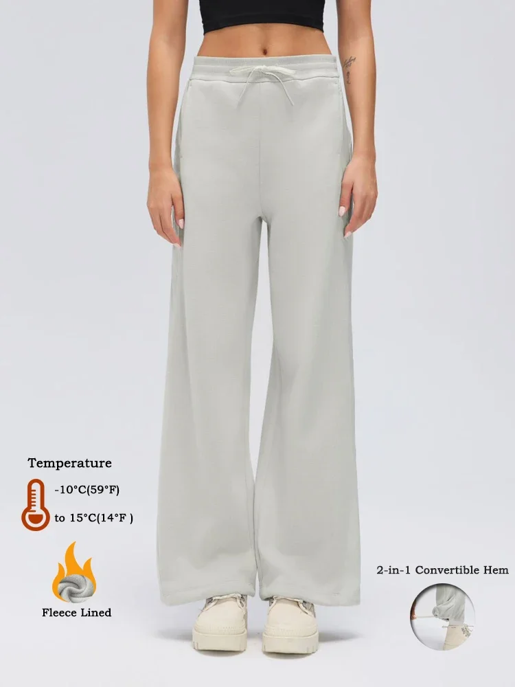 VITALINOVO Womens Fleece Lined Sweatpants Wide Leg Winter Warm Thermal Straight Leg Baggy Patchwork Pants with Pocket Joggers