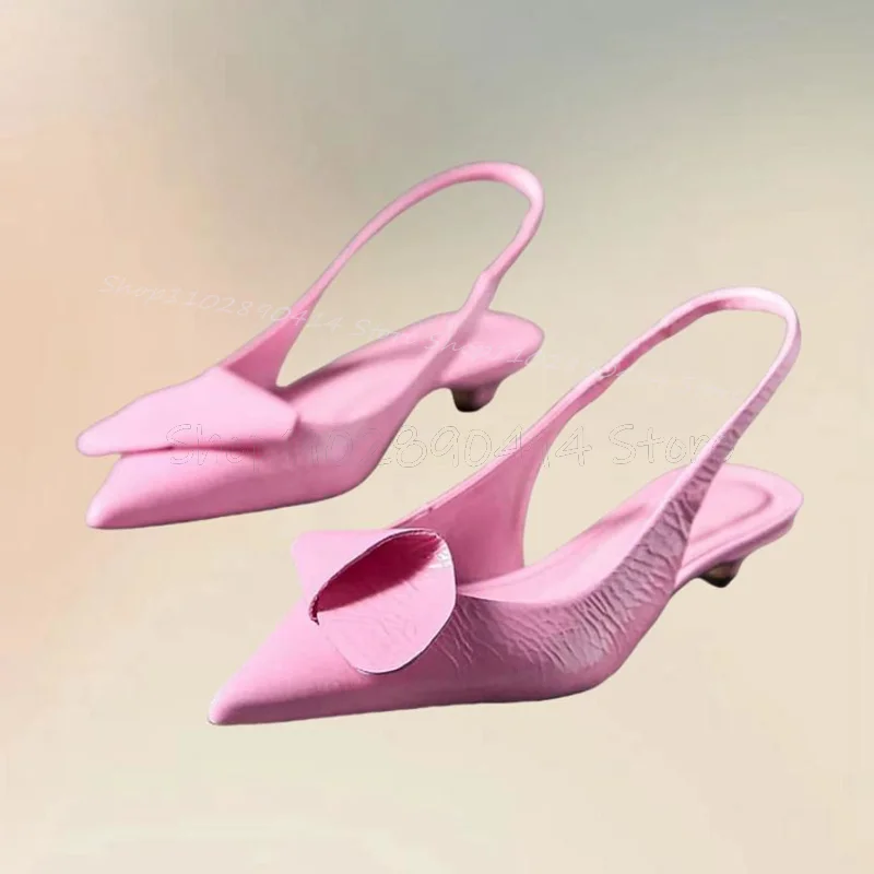 Pink Ruffles Design Crack Pattern Pointed Toe Pumps Slip On Women Shoes Thin Heels Fashion Party Feast 2024 Zapatos Para Mujere