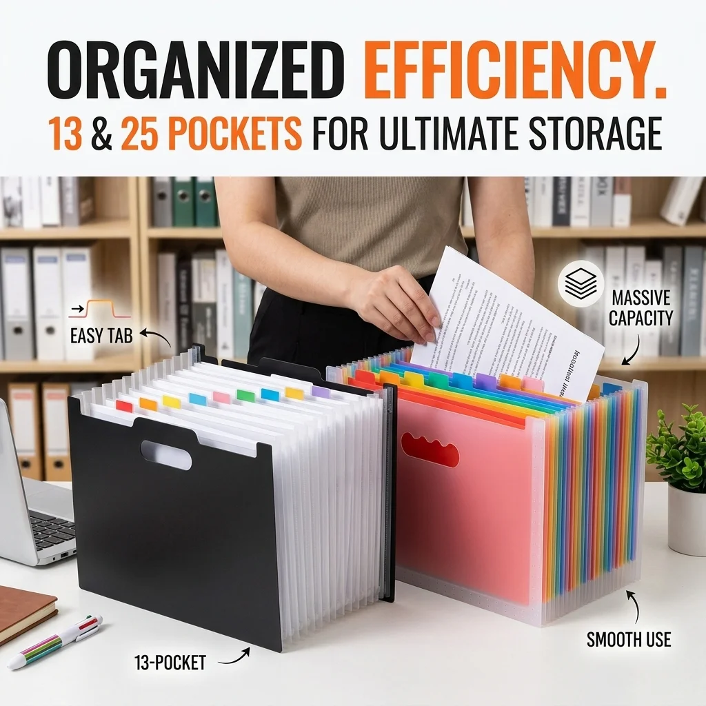 13/25-Slot Pocket Expanding File Folder,Large Capacity Expandable Rainbow Accordion Portable File Folder,Can Hold Binder with 2050 Sheets of Paper Capacity,Document Storage Bag,Suitable for Schools, Offices,Organizer,Home & More