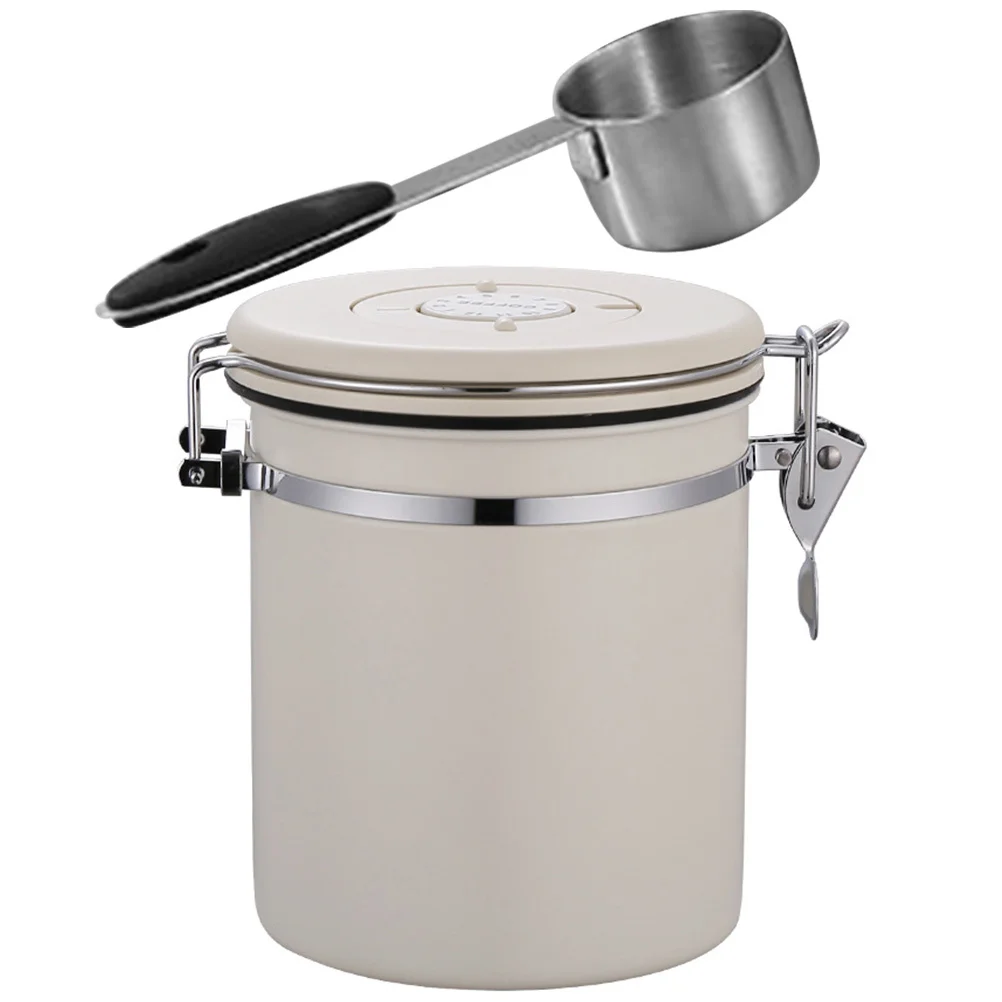 

1 set Stainless Steel Coffee Bean Canister Single Exhaust Airtight Storage Container For Tea Sugar Rice Cereal Kitchen Organizer